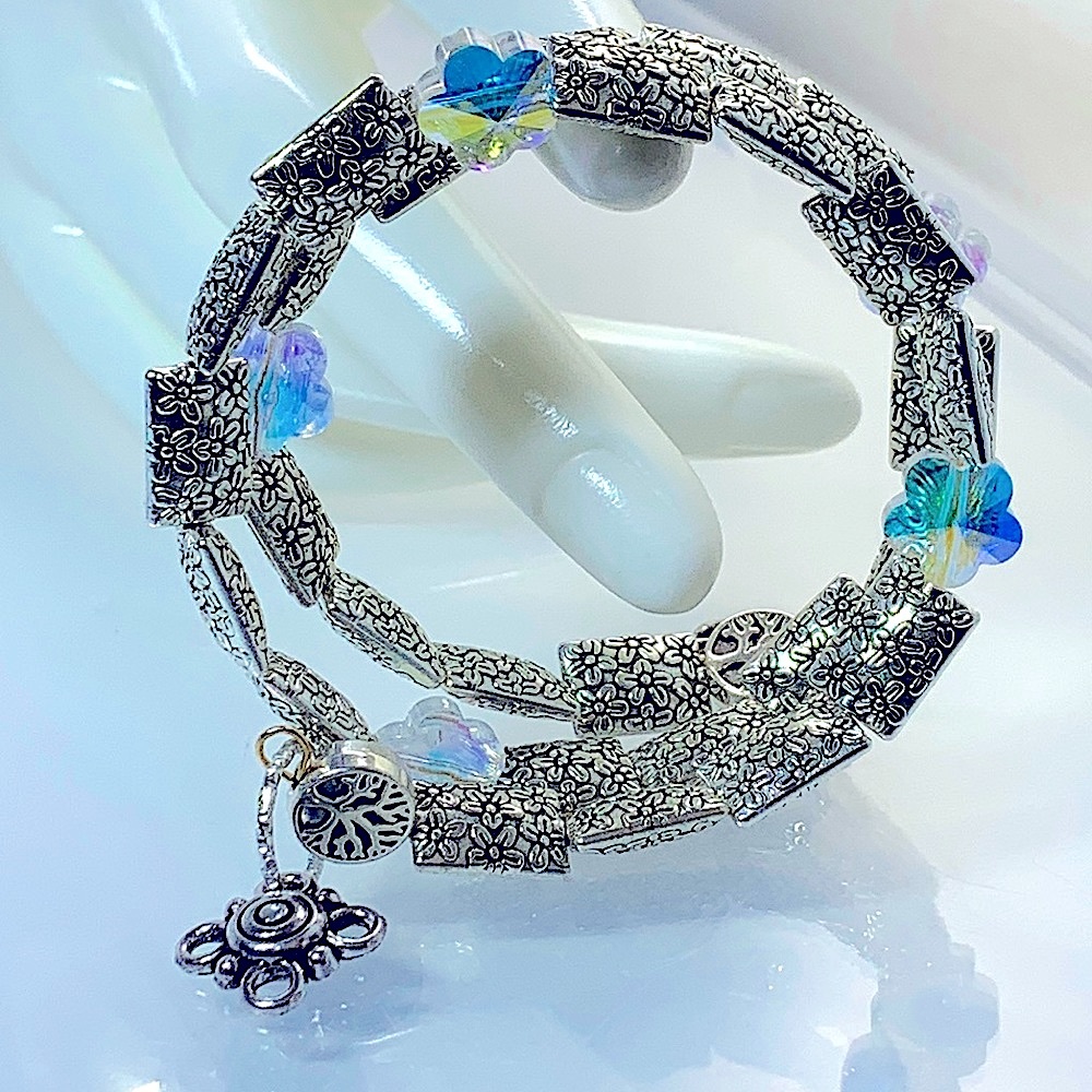 SWAROVSKI FLOWER CRYSTALS NATURAL BRACELET diameter 6cm adju…